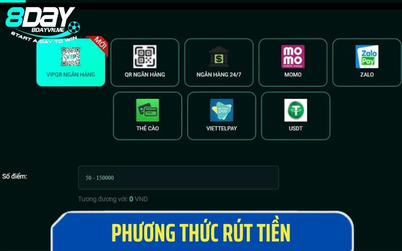 Các phương thức rút tiền phổ biến tại nhà cái 8DAY